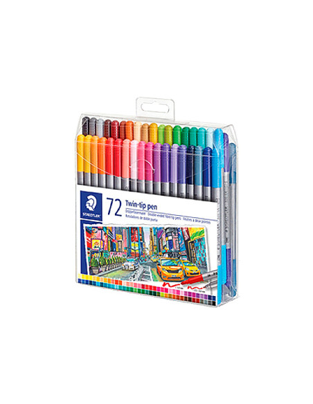 Rotulador staedtler doble punta de fibra 3200 estuche de 72 unidades colores surtidos