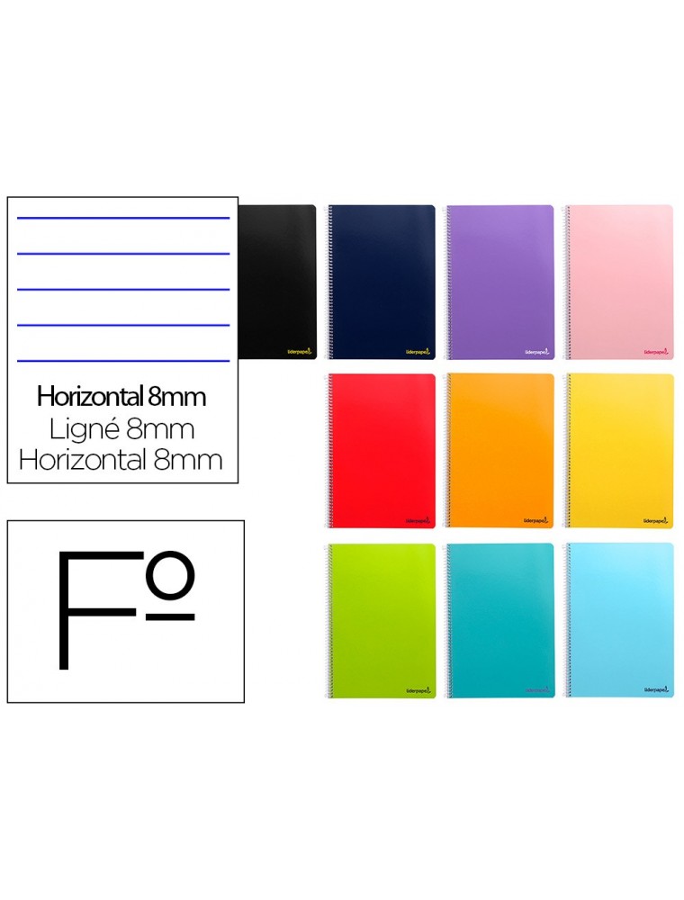 Cuaderno espiral liderpapel folio smart tapa blanda 80h 60gr horizontal 8mm con margen colores surtidos