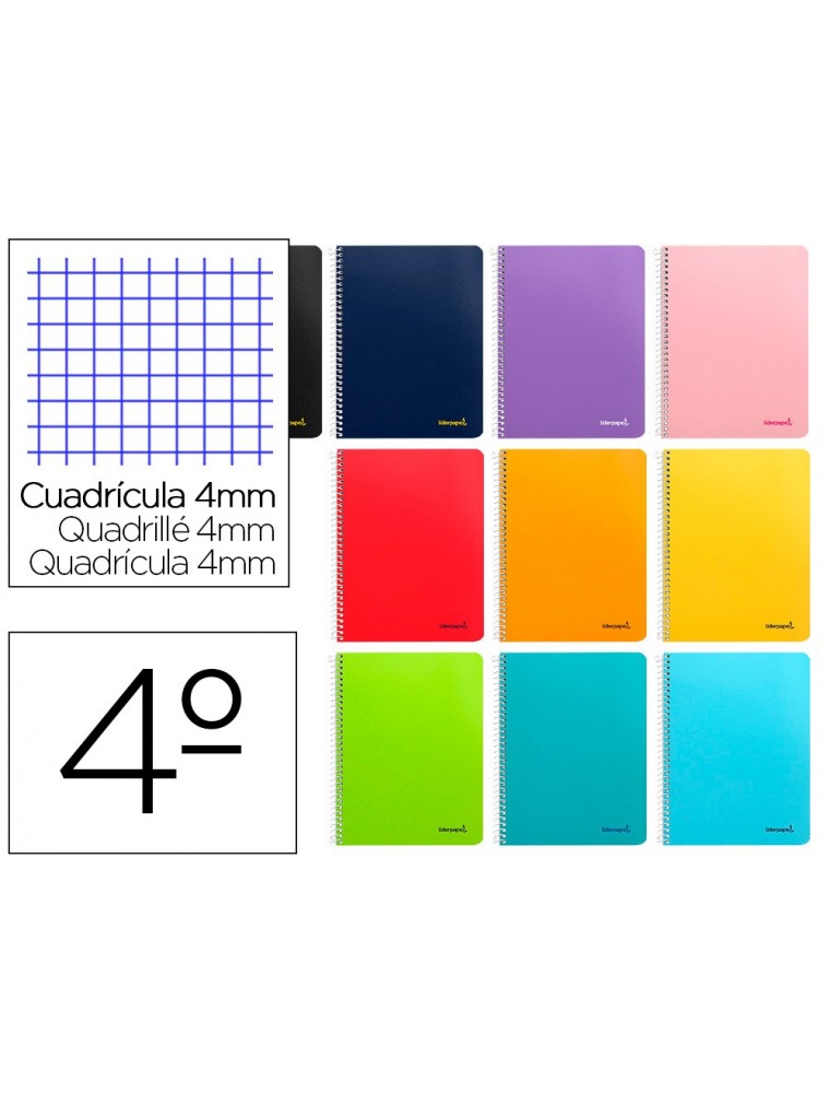 Cuaderno espiral liderpapel cuarto smart tapa blanda 80h 60gr cuadro 4mm con margen colores surtidos