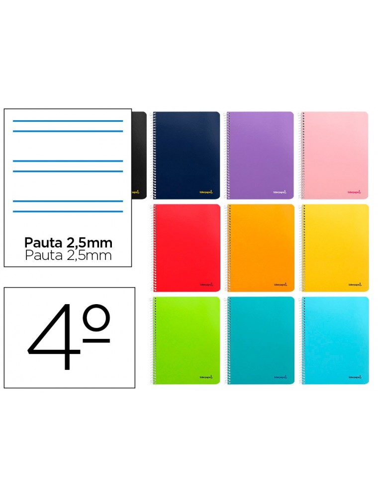 Cuaderno espiral liderpapel cuarto smart tapa blanda 80h 60gr pauta 2,5mm con margen colores surtidos