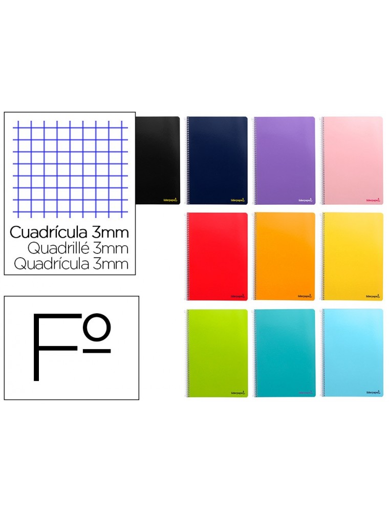 Cuaderno espiral liderpapel folio smart tapa blanda 80h 60gr cuadro 3 mm con margen colores surtidos