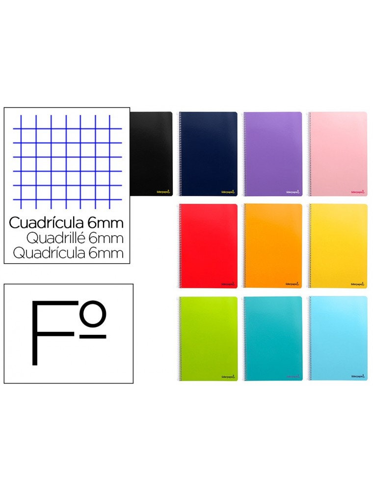 Cuaderno espiral liderpapel folio smart tapa blanda 80h 60gr cuadro 6 mm con margen colores surtidos