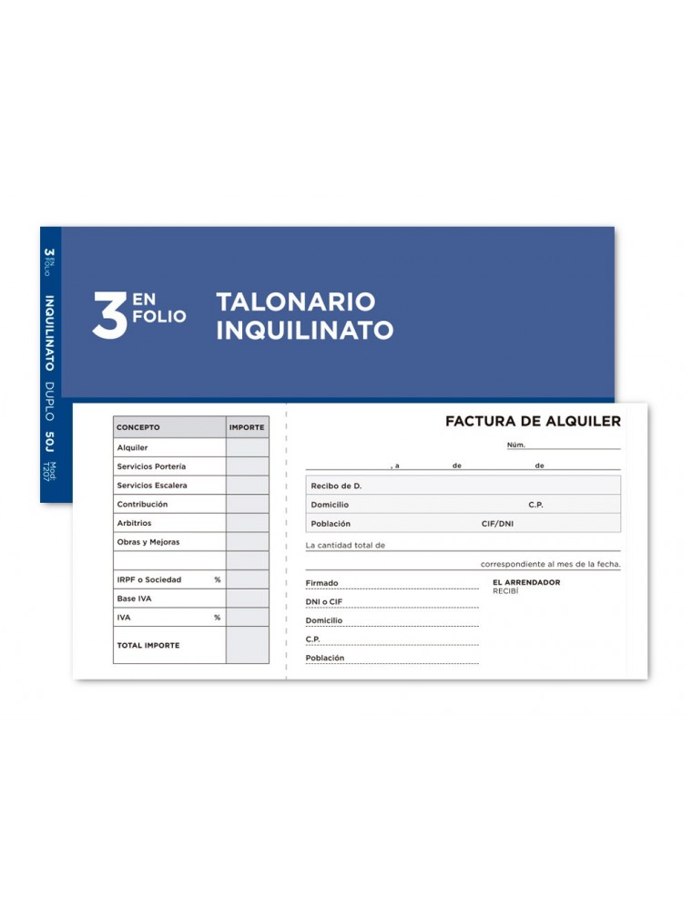 Talonario liderpapel inquilinato 3fº original y copia t207 con codiciones e i.v.a.