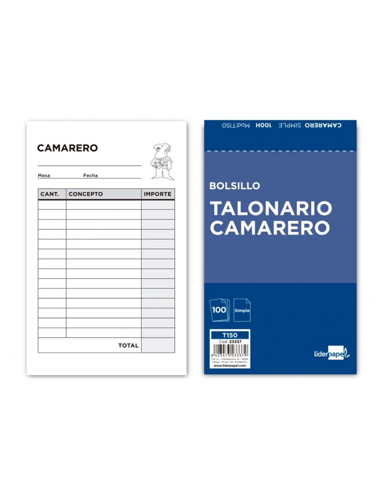 Talonario liderpapel camarero bolsillo original t150