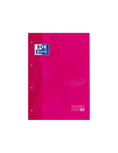 OXFORD RECAMBIO TOUCH 80H A4 ENCOLADO 90GR 5X5MM 4 TALADROS 1 BANDA COLOR FUCSIA -5U-