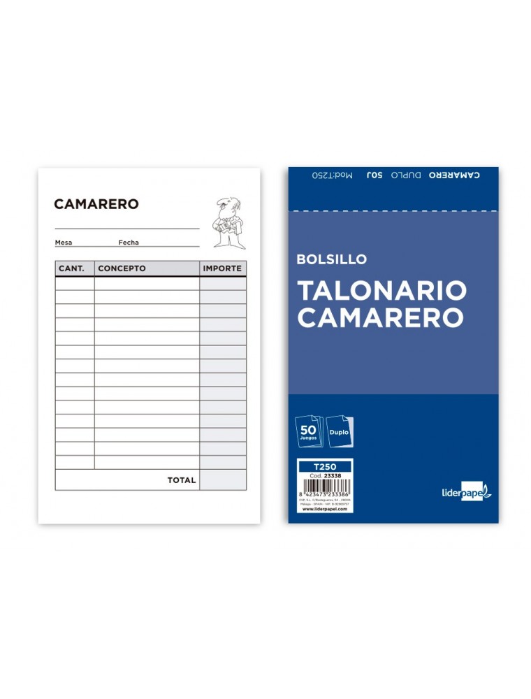 Talonario liderpapel camarero bolsillo original y copia t250