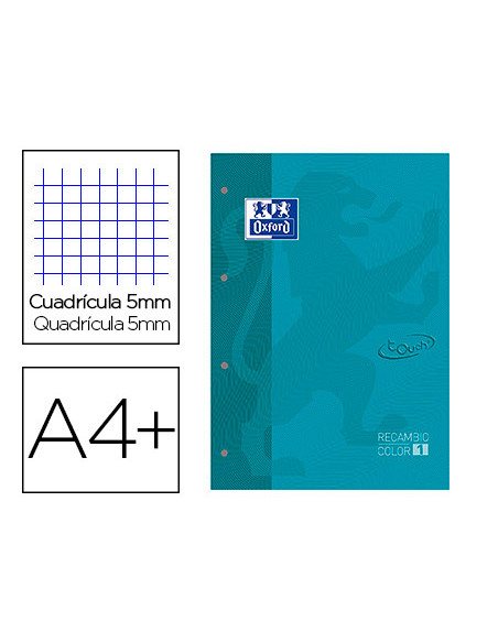 Recambio color 1 oxford din a4+ 80 hojas 90 gr cuadricula 5 mm tapa blanda 4 taladros aqua touch