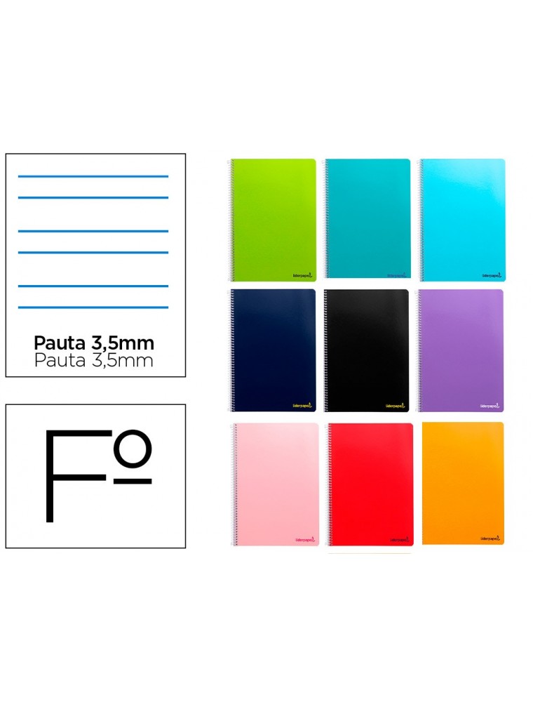 Cuaderno espiral liderpapel folio smart tapa blanda 80h 60gr pauta 3,5mm con margen colores surtidos