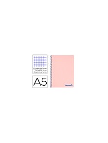 Cuaderno espiral liderpapel a5 micro wonder tapa plastico 120h 90g cuadro 5mm 5 bandas 6 taladros color rosa