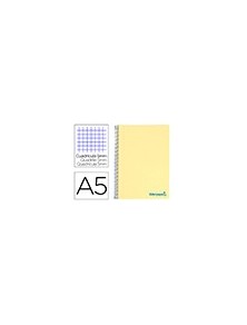 Cuaderno espiral liderpapel a5 micro wonder tapa plastico 120h 90g cuadro 5mm 5 bandas 6 taladros color amarillo