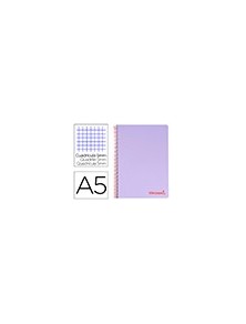 Cuaderno espiral liderpapel a5 micro wonder tapa plastico 120h 90g cuadro 5mm 5 bandas 6 taladros color violeta