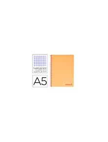 Cuaderno espiral liderpapel a5 micro wonder tapa plastico 120h 90g cuadro 5mm 5 bandas 6 taladros color naranja