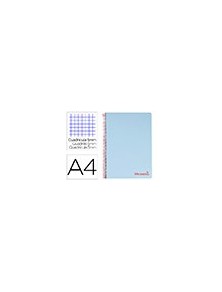 Cuaderno espiral liderpapel a4 micro wonder tapa plastico 120h 90 gr cuadro 5 mm 5 banda4 taladros color celeste