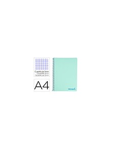 Cuaderno espiral liderpapel a4 micro wonder tapa plastico 120h 90 gr cuadro 5 mm 5 bandas 4 taladros color verde