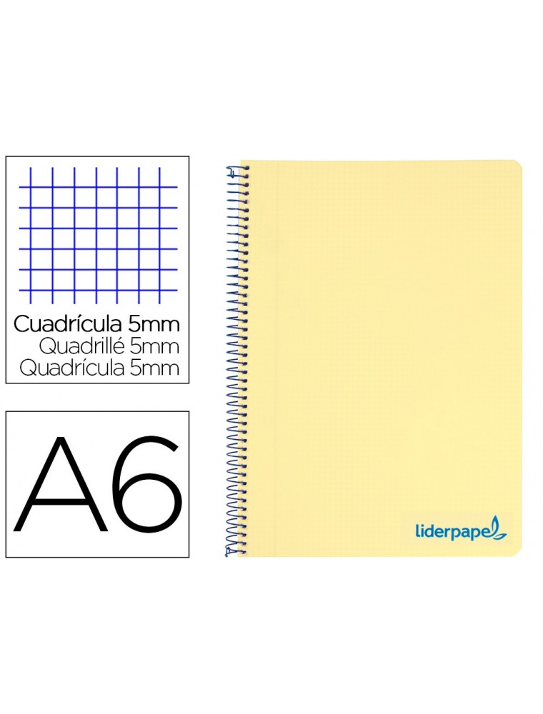 Cuaderno espiral liderpapel a6 micro wonder tapa plastico 120h 90 gr cuadro 5mm 4 bandas color amarillo