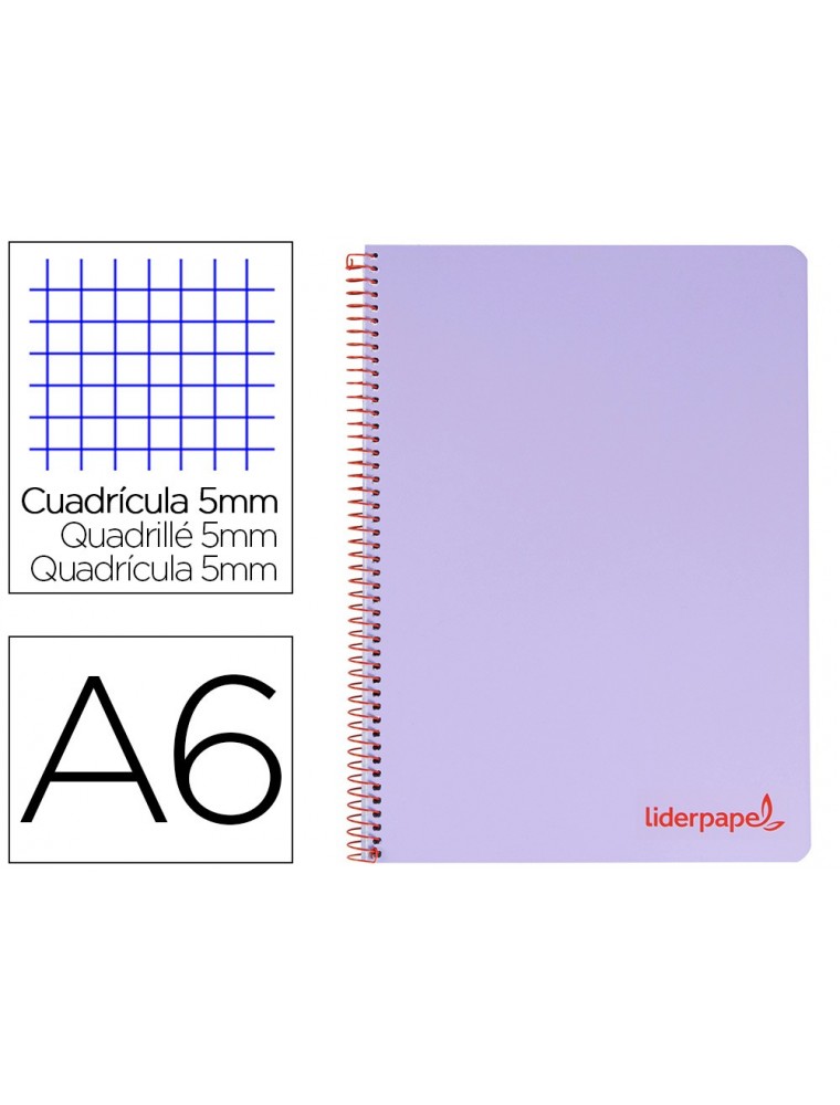 Cuaderno espiral liderpapel a6 micro wonder tapa plastico 120h 90 gr cuadro 5mm 4 bandas color violeta