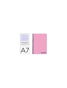 Cuaderno espiral liderpapel a7 micro wonder tapa plastico 100h 90 gr cuadro 5mm 4 bandas color rosa