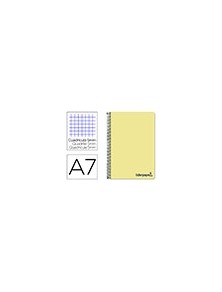 Cuaderno espiral liderpapel a7 micro wonder tapa plastico 100h 90 gr cuadro 5mm 4 bandas color amarillo