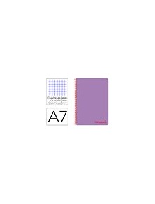 Cuaderno espiral liderpapel a7 micro wonder tapa plastico 100h 90 gr cuadro 5mm 4 bandas color violeta