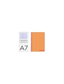 Cuaderno espiral liderpapel a7 micro wonder tapa plastico 100h 90 gr cuadro 5mm 4 bandas color naranja