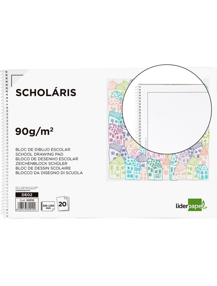 Bloc dibujo liderpapel escolar espiral 230x325mm 20 hojas 90g m2 con recuadro