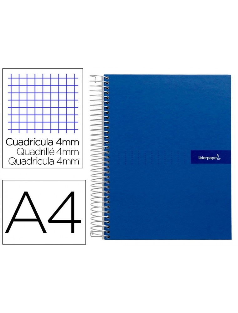 Cuaderno espiral liderpapel a4 crafty tapa forrada 80h 90 gr cuadro 4mm con margen color azul marino