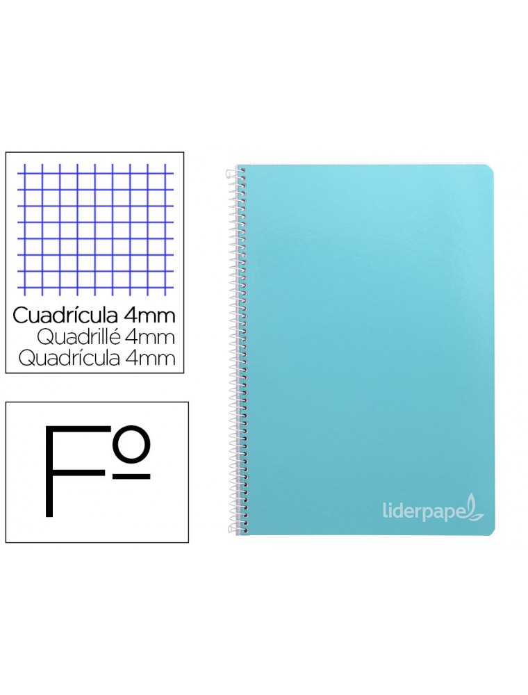 Cuaderno espiral liderpapel folio witty tapa dura 80h 75gr cuadro 4mm con margen color celeste