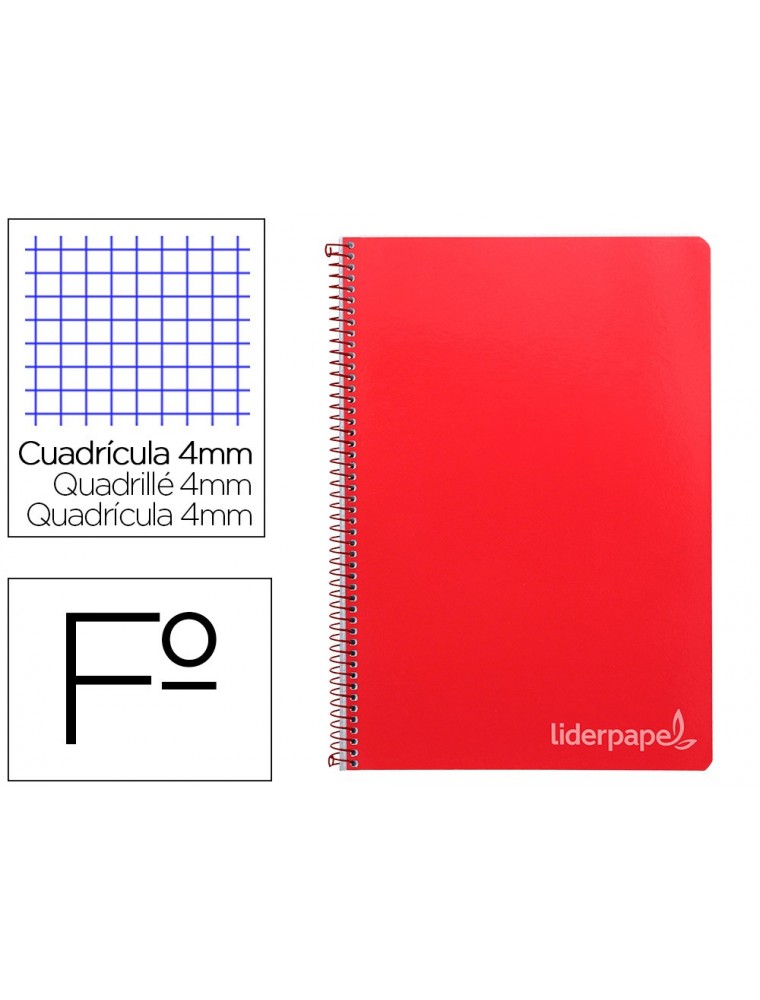 Cuaderno espiral liderpapel folio witty tapa dura 80h 75gr cuadro 4mm con margen color rojo