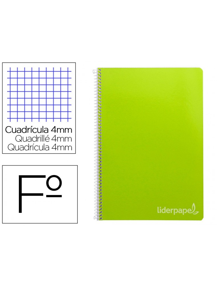 Cuaderno espiral liderpapel folio witty tapa dura 80h 75gr cuadro 4mm con margen color verde