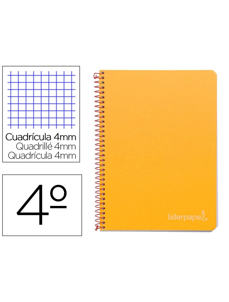 Cuaderno espiral liderpapel cuarto witty tapa dura 80h 75gr cuadro 4mm con margen color naranja