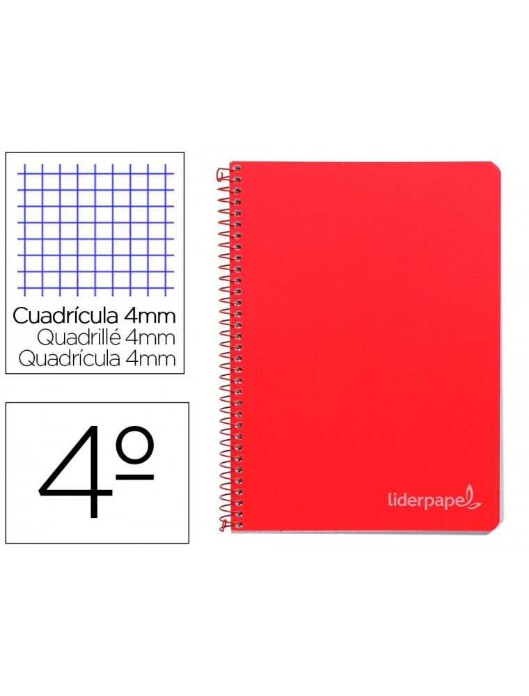 Cuaderno espiral liderpapel cuarto witty tapa dura 80h 75gr cuadro 4mm con margen color rojo