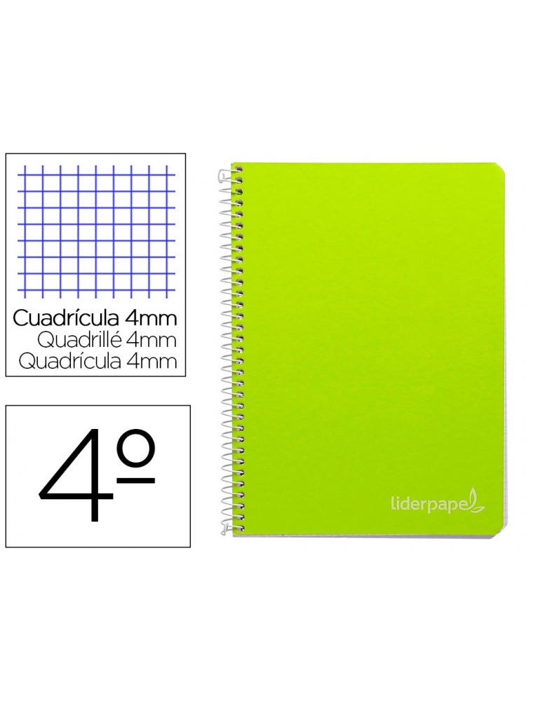 Cuaderno espiral liderpapel cuarto witty tapa dura 80h 75gr cuadro 4mm con margen color verde