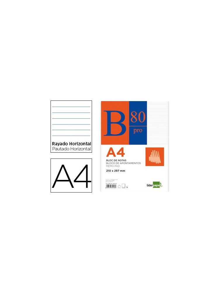 Bloc notas liderpapel horizontal a4 80 hojas 60gm2 encolado