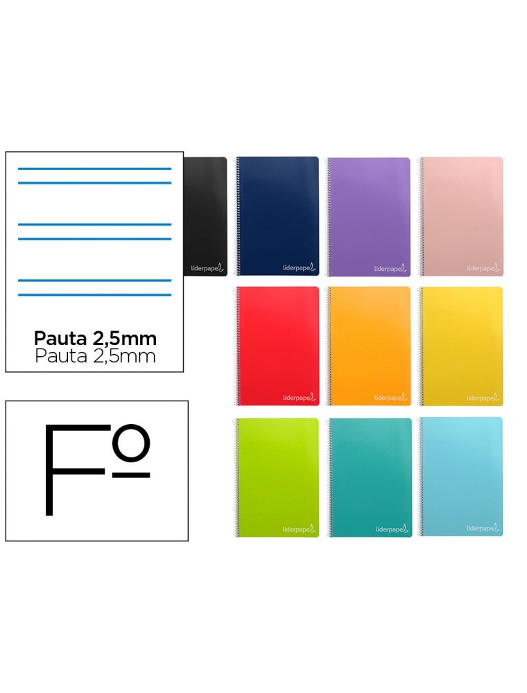 Cuaderno espiral liderpapel folio witty tapa dura 80h 75gr pauta 2,5mm con margen colores surtidos