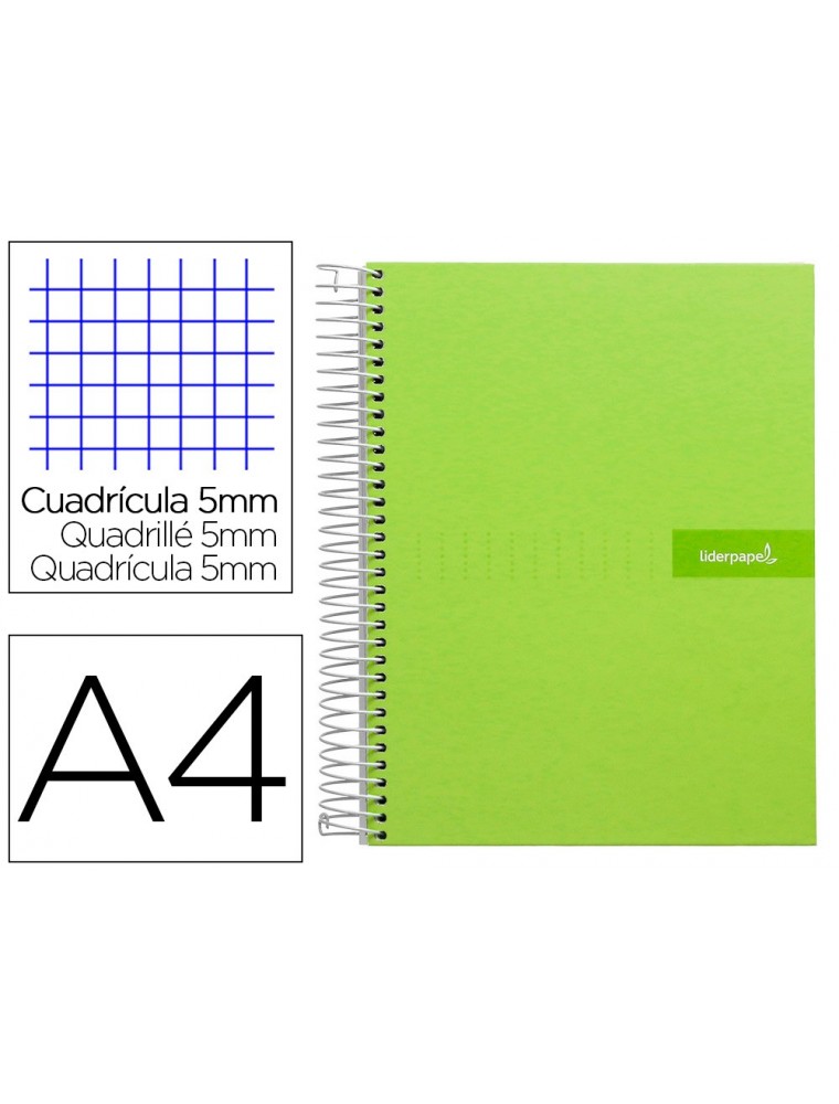 Cuaderno espiral liderpapel a4 micro crafty tapa forrada 120h 90 gr cuadro 5 mm 5 bandas 4 colores color verde