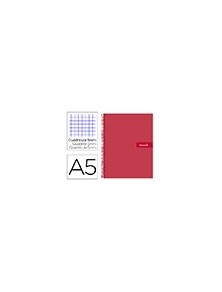 Cuaderno espiral liderpapel a5 micro crafty tapa forrada 120h 90 gr cuadro 5mm 5 bandas6 taladros color rojo