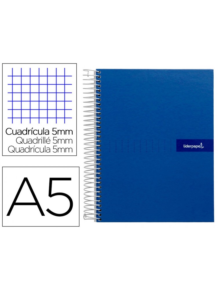 Cuaderno espiral liderpapel a5 micro crafty tapa forrada 120h 90 gr cuadro 5mm 5 bandas6 taladros color azul