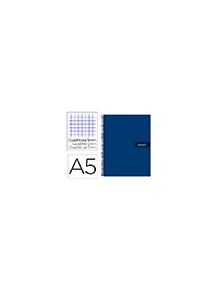 Cuaderno espiral liderpapel a5 micro crafty tapa forrada 120h 90 gr cuadro 5mm 5 bandas6 taladros color azul