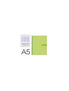 Cuaderno espiral liderpapel a5 micro crafty tapa forrada 120h 90 gr cuadro 5mm 5 bandas6 taladros color verde