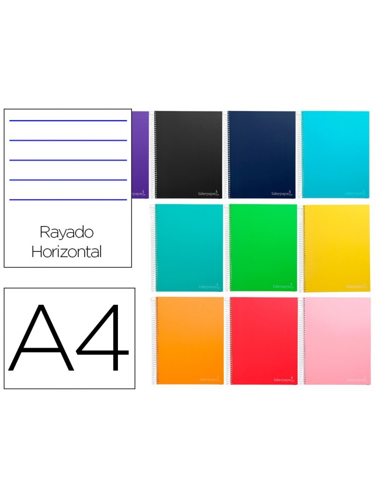 Cuaderno espiral liderpapel a4 micro jolly tapa forrada 140h 75 gr horizontal 5 bandas4 taladros colores surtidos