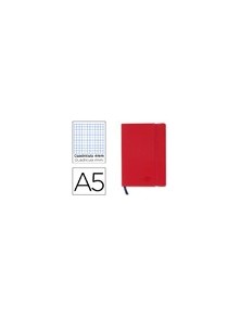 Libreta liderpapel simil piel a5 120 hojas 70gm2 cuadro 4mm sin margen rojo