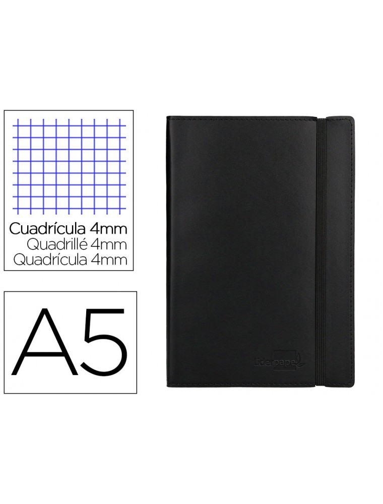 Libreta liderpapel simil piel a5 120 hojas 70gm2 cuadro 4mm sin margen negro