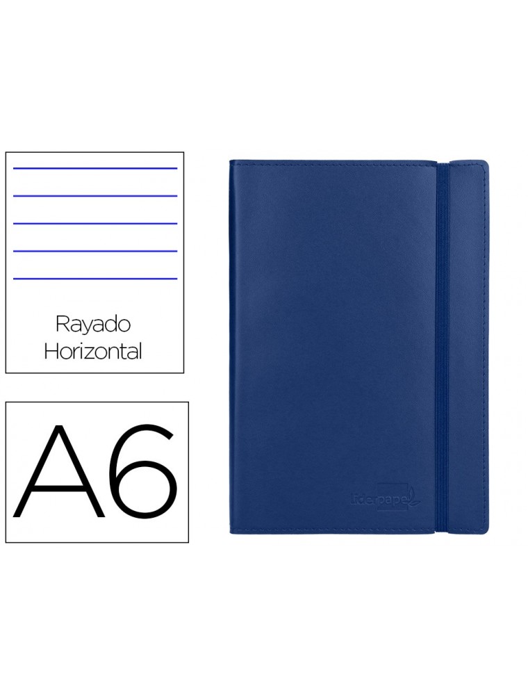 Libreta liderpapel simil piel a6 120 hojas 70gm2 horizontal sin margen azul