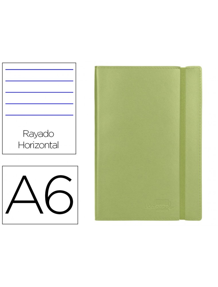 Libreta liderpapel simil piel a6 120 hojas 70gm2 horizontal sin margen verde