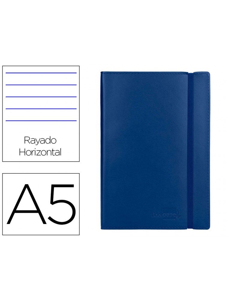 Libreta liderpapel simil piel a5 120 hojas 70gm2 horizontal sin margen azul