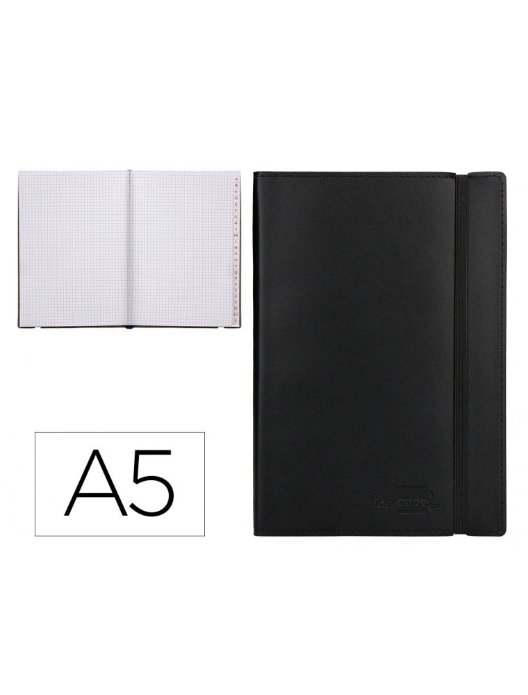 Libreta indice liderpapel similpiel a5 120 hojas 70gm2 color negro