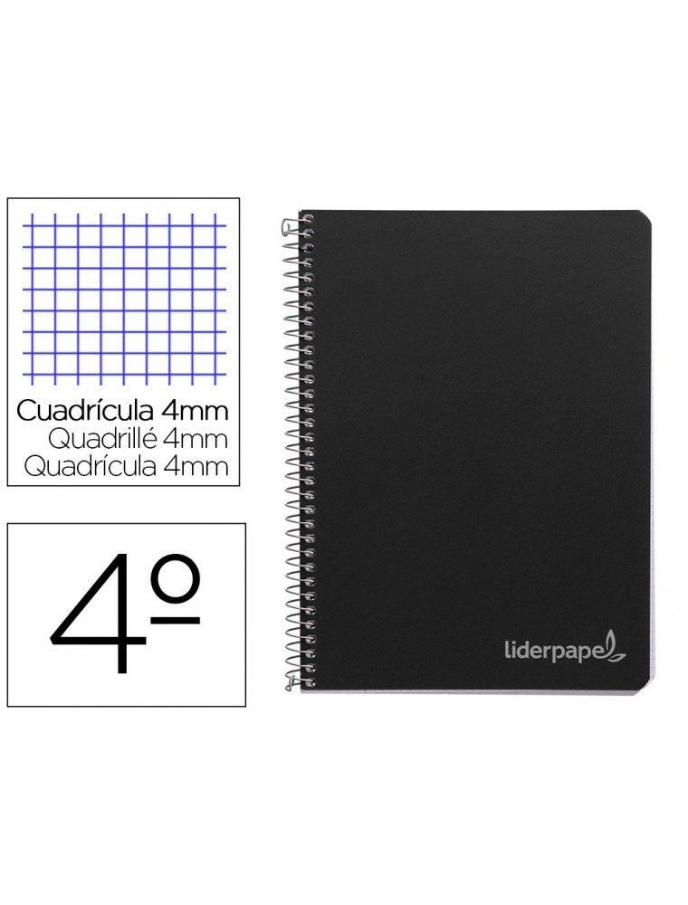 Cuaderno espiral liderpapel cuarto witty tapa dura 80h 75gr cuadro 4mm con margen color negro