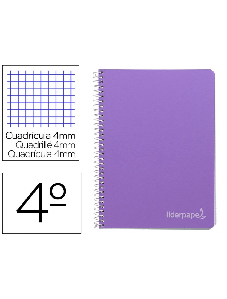 Cuaderno espiral liderpapel cuarto witty tapa dura 80h 75gr cuadro 4mm con margen color violeta