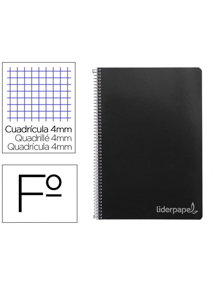 Cuaderno espiral liderpapel folio witty tapa dura 80h 75gr cuadro 4mm con margen color negro