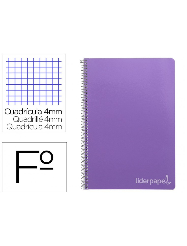 Cuaderno espiral liderpapel folio witty tapa dura 80h 75gr cuadro 4mm con margen color violeta